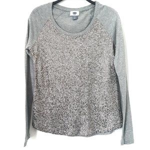 Old Navy Women Gray Sequins Long Sleeve Top, S